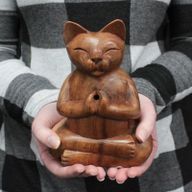 Wooden Carved Incense Burner - Lrg Yoga Cat