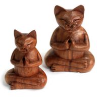 Wooden Carved Incense Burner - Med Yoga Cat