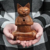 Wooden Carved Incense Burner - Med Yoga Cat