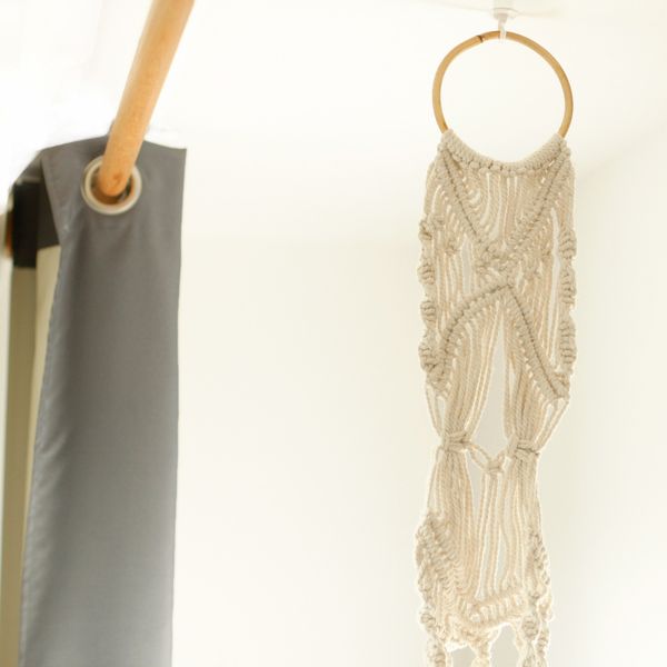 Macrame Pot Holder - Long With Rattan Hoop