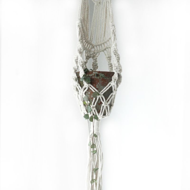 Macrame Pot Holder - Long With Rattan Hoop