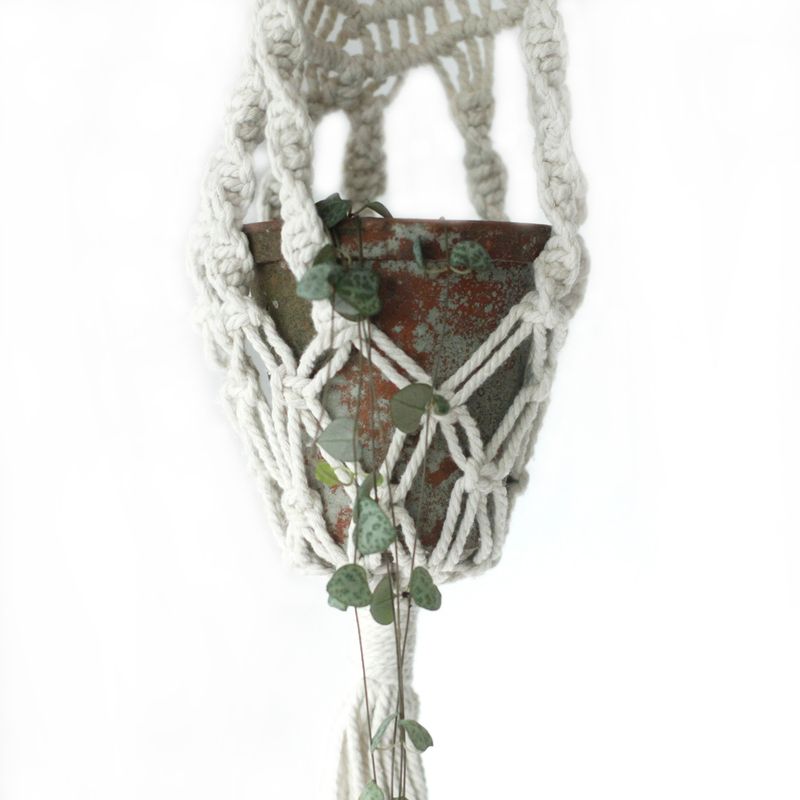 Macrame Pot Holder - Long With Rattan Hoop