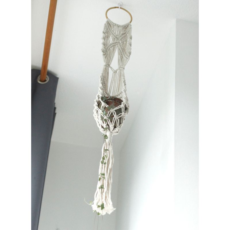 Macrame Pot Holder - Long With Rattan Hoop