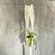 Macrame Pot Holder - Long With Rattan Hoop