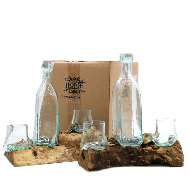 Molten Glass on Wood - Whiskey Set