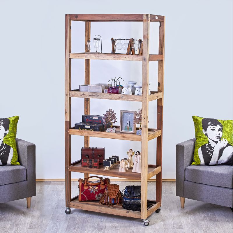 Six Shelf Display with Casters - Recycled Wood 79x37x180 cm