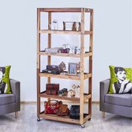 Six Shelf Display with Casters - Recycled Wood 79x37x180 cm