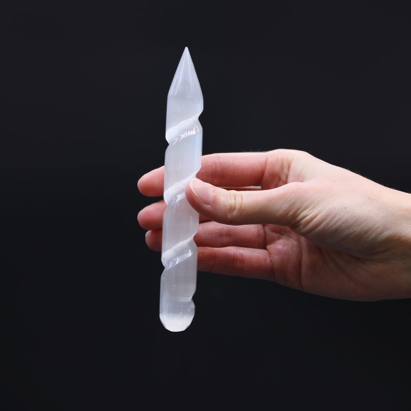 Selenite Spiral Wands - approx 16 cm (Point One Ends)