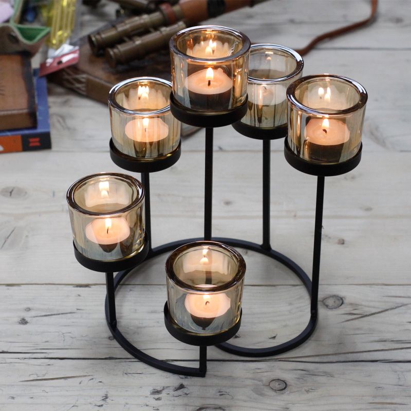 Centrepiece Iron Votive Candle Holder - 6 Cup Circle Tree