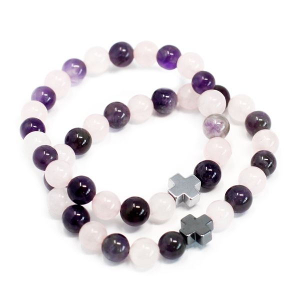 Set of 2 Friendship Bracelets - Love - Amethyst & Rose Quartz