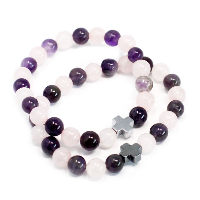 Set of 2 Friendship Bracelets - Love - Amethyst & Rose Quartz