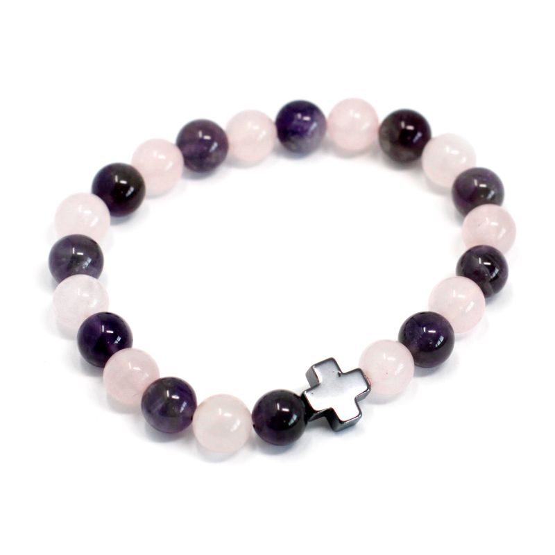 Set of 2 Friendship Bracelets - Love - Amethyst & Rose Quartz