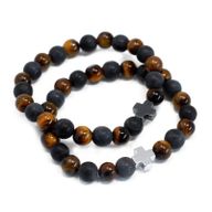 Set of 2 Friendship Bracelets - Power - Tiger Eye & Black Stone