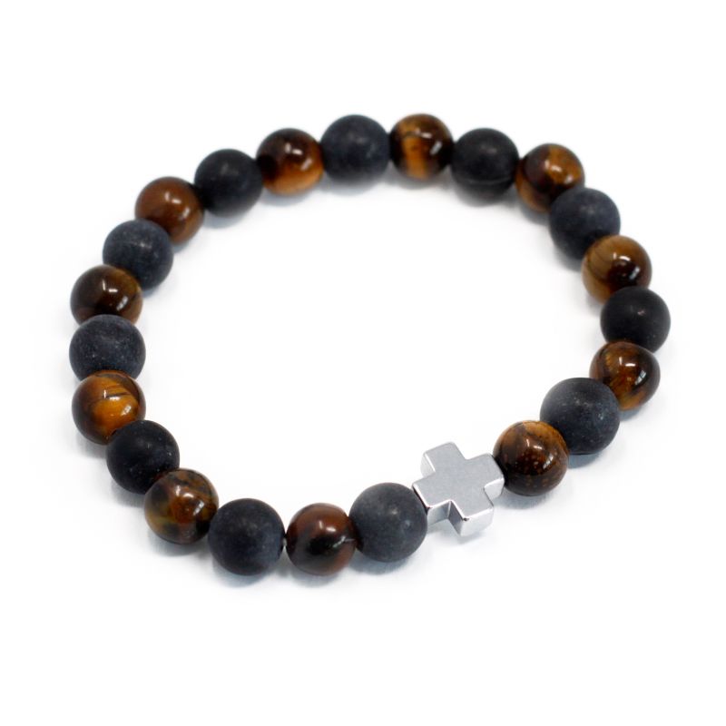 Set of 2 Friendship Bracelets - Power - Tiger Eye & Black Stone