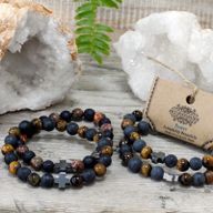Set of 2 Friendship Bracelets - Power - Tiger Eye & Black Stone