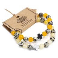 Set of 2 Friendship Bracelets - Protection - Dalmatian Jasper & Yellow Agate
