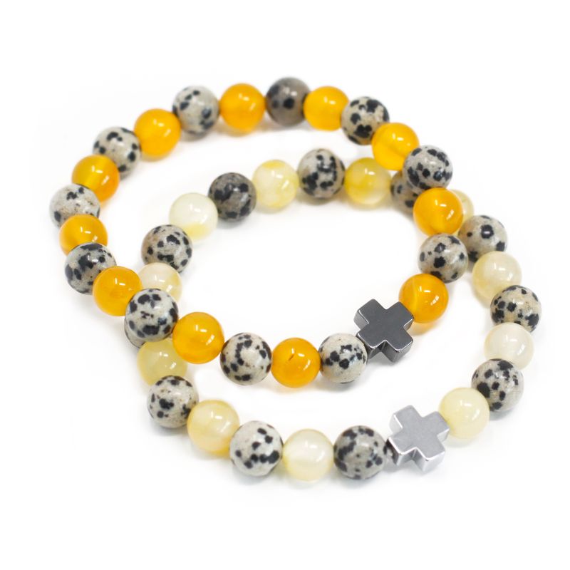 Set of 2 Friendship Bracelets - Protection - Dalmatian Jasper & Yellow Agate