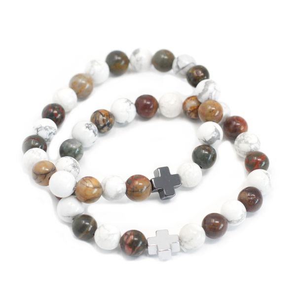 Set of 2 Friendship Bracelets - Peace - Picasso Jasper & White Howlite