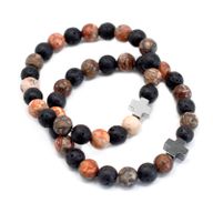 Set of 2 Friendship Bracelets - Eternity  - Leopard Skin Jasper & Lava Stone