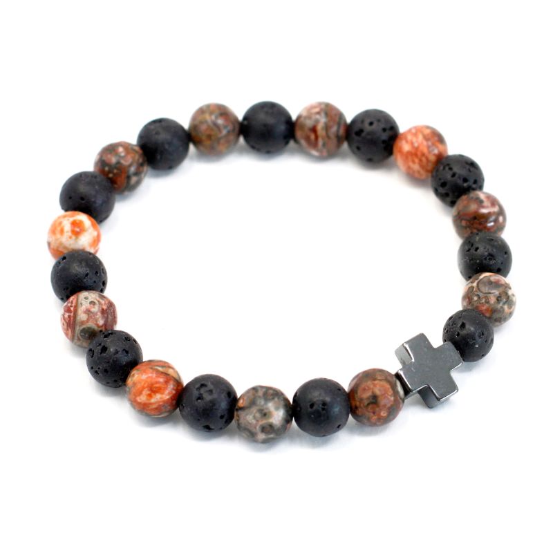 Set of 2 Friendship Bracelets - Eternity  - Leopard Skin Jasper & Lava Stone