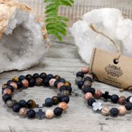 Set of 2 Friendship Bracelets - Eternity  - Leopard Skin Jasper & Lava Stone