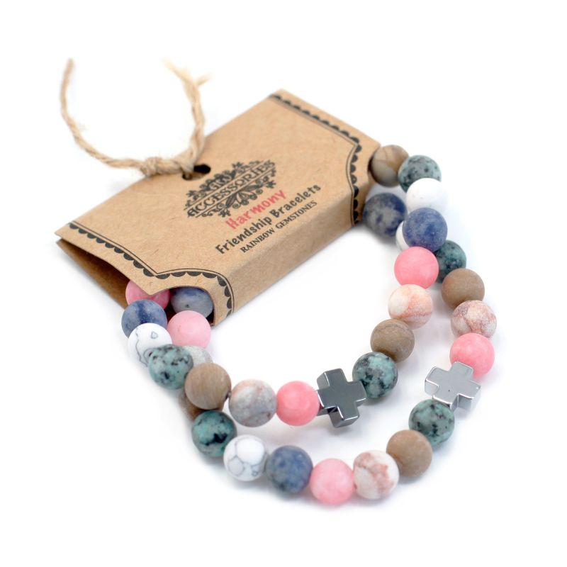 Set of 2 Friendship Bracelets - Harmony - Rainbow Gemstones
