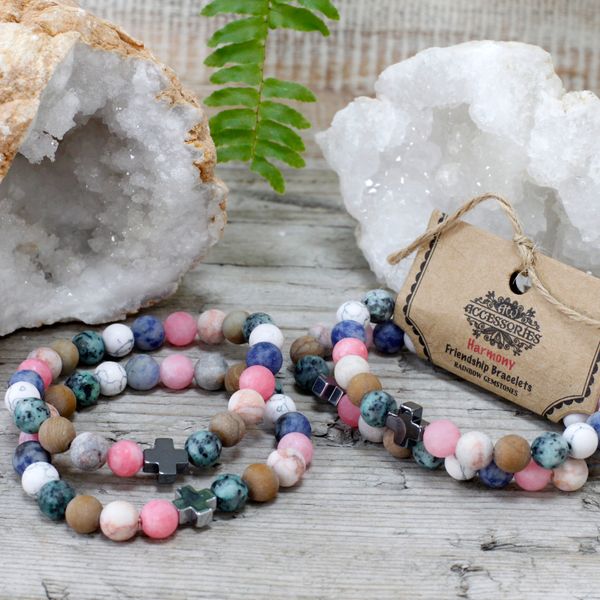 Set of 2 Friendship Bracelets - Harmony - Rainbow Gemstones