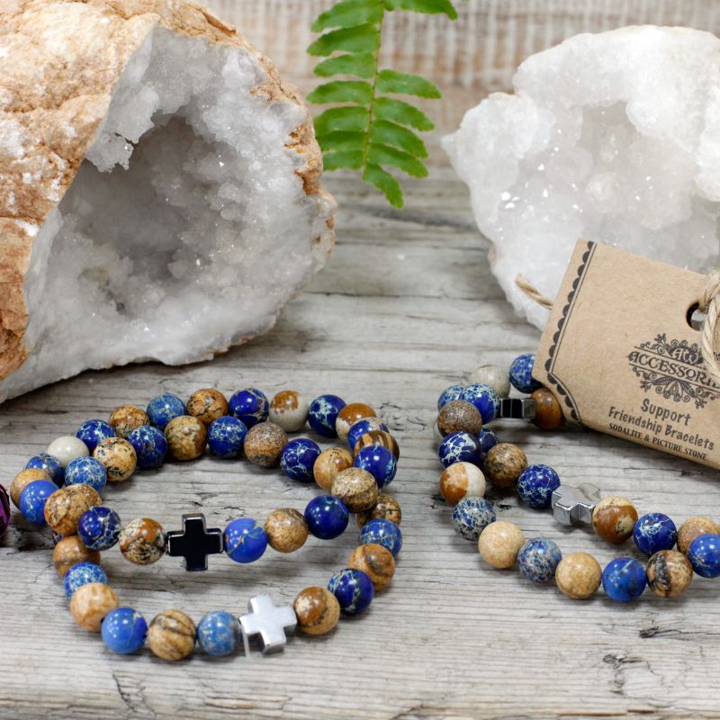Set of 2 Friendship Bracelets - Support - Sodalite & Picture Stone