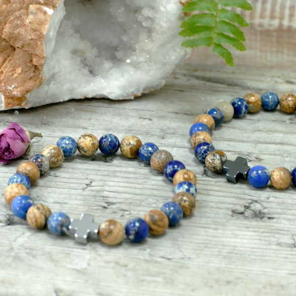 Set of 2 Friendship Bracelets - Support - Sodalite & Picture Stone