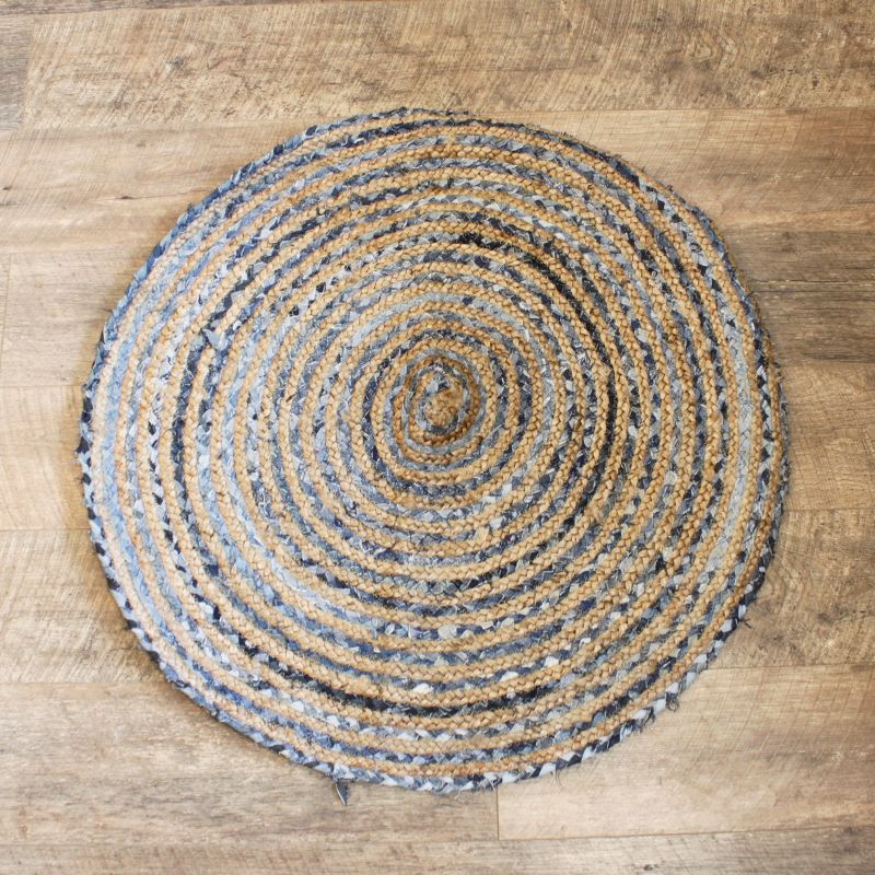 Round Jute and Recycled Denim Rug-  90 cm