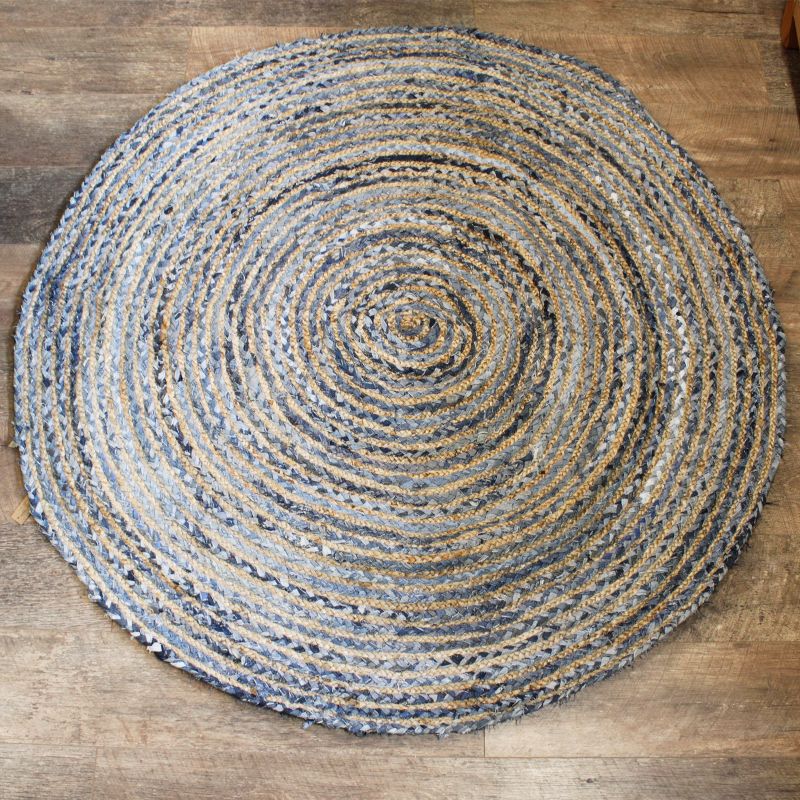 Round Jute and Recycled Denim Rug - 150 cm