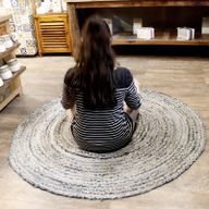 Round Jute and Recycled Denim Rug - 150 cm