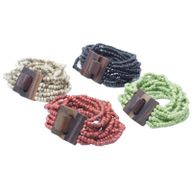 Multi-Bead Bangle Wooden Clasp - Asst Colours
