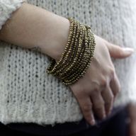 Multi-Bead Bangle Wooden Clasp - Asst Gold/Bronze