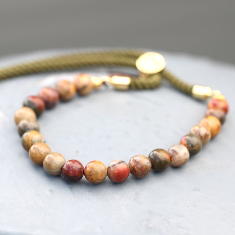 18K Gold Plated Gemstone Moss String Bracelet - Picasso Jasper