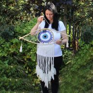 Protection Dream Catcher - Lrg Macrame Eye White/Blue/Grey