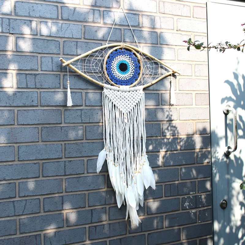 Protection Dream Catcher - Lrg Macrame Eye White/Grey/Brown