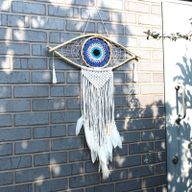 Protection Dream Catcher - Lrg Macrame Eye White/Grey/Brown