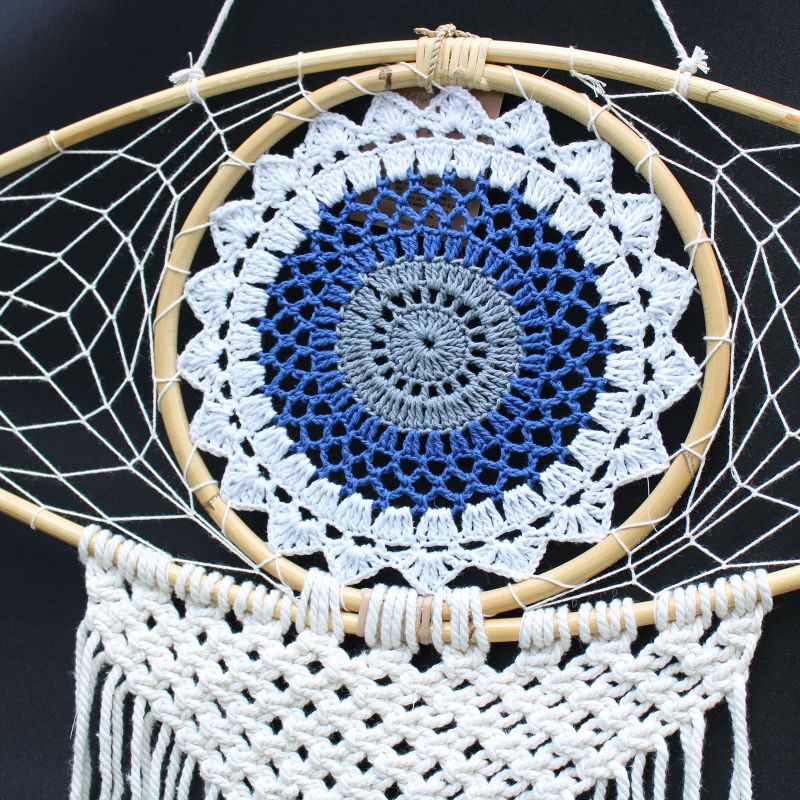 Protection Dream Catcher - Lrg Macrame Eye White/Blue/Grey