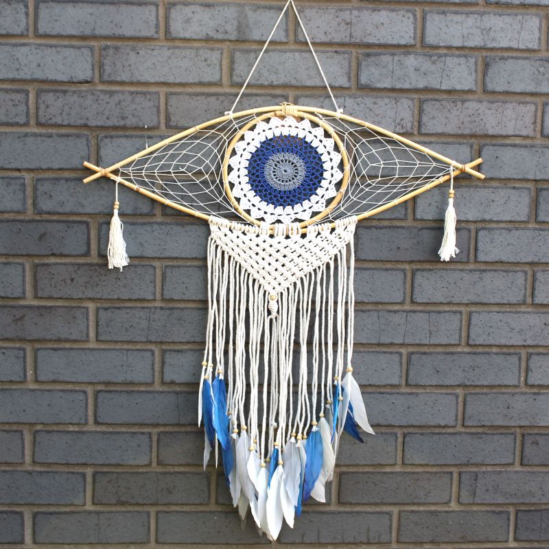 Protection Dream Catcher - Lrg Macrame Eye White/Blue/Grey