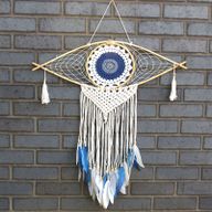 Protection Dream Catcher - Lrg Macrame Eye White/Blue/Grey