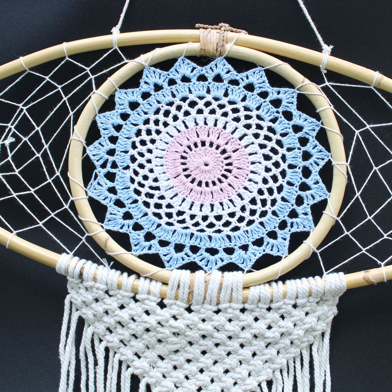 Protection Dream Catcher - Lrg Macrame Eye White/Blue/Grey