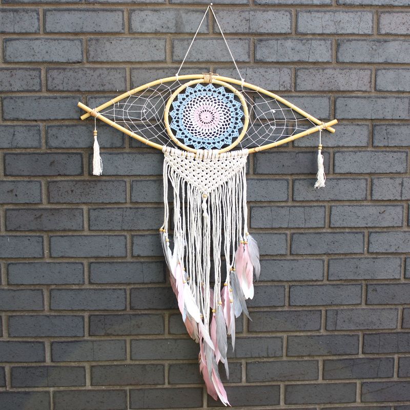 Protection Dream Catcher - Lrg Macrame Eye Blue/White/Pink