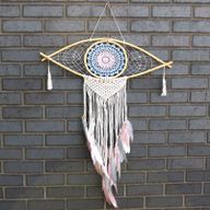 Protection Dream Catcher - Lrg Macrame Eye Blue/White/Pink