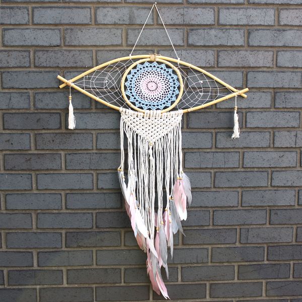 Protection Dream Catcher - Lrg Macrame Eye Blue/White/Pink