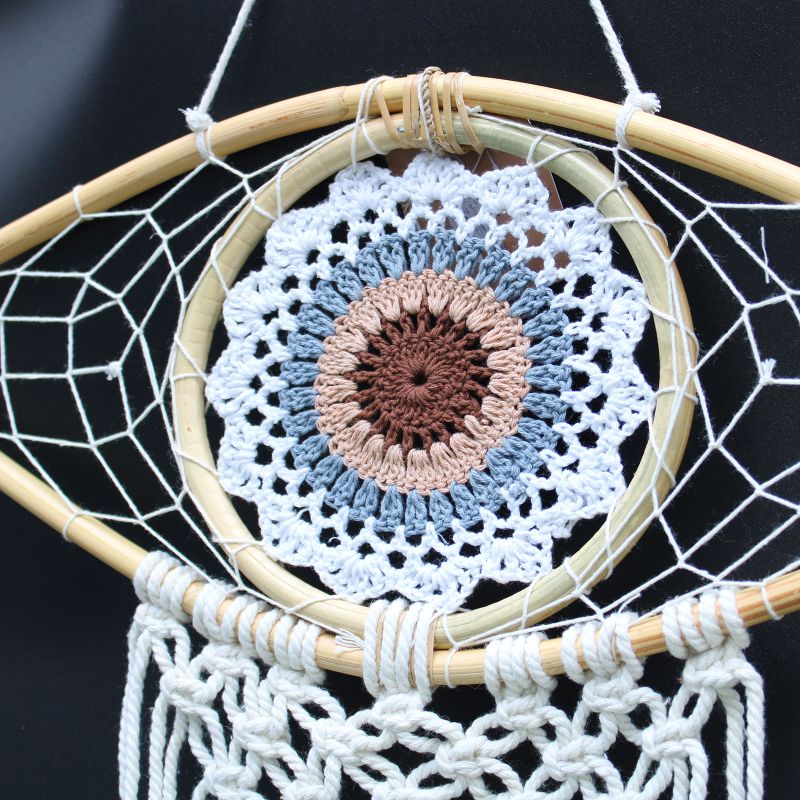 Protection Dream Catcher - Med Macrame Eye White/Grey/Brown