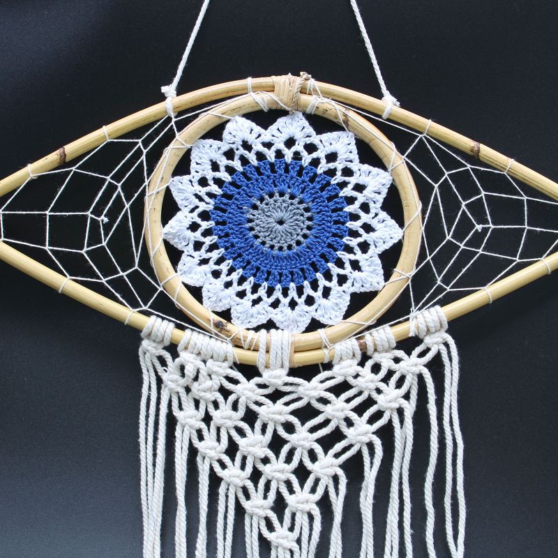 Protection Dream Catcher - Med Macrame Eye White/Blue/Grey