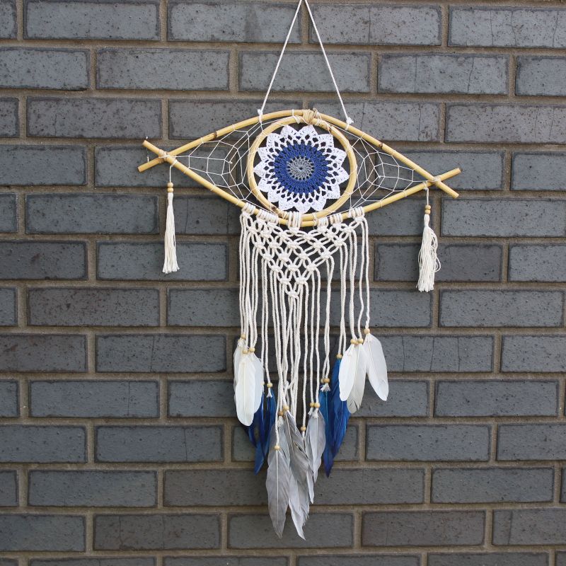 Protection Dream Catcher - Med Macrame Eye White/Blue/Grey