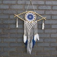 Protection Dream Catcher - Med Macrame Eye White/Blue/Grey