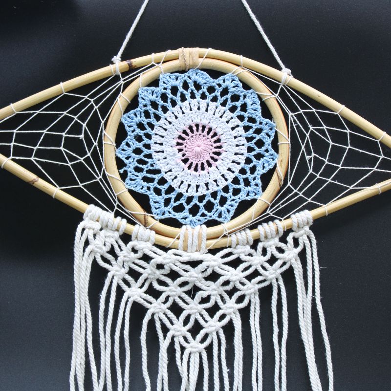 Protection Dream Catcher - Med Macrame Eye Blue/White/Pink
